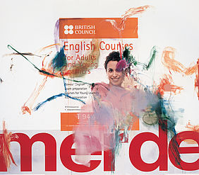 Albert Oehlen: English Courses, 2008, Öl und Papier auf Leinwand, 270 x 310 cm. Photo: Jörg von Bruchhauses, Privatsammlung. © Albert Oehlen