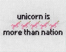 Kundy Crew: unicorn is more than nation, needlework, 2014, 11x15 cm. Courtesy Knoll Galerie Wien.